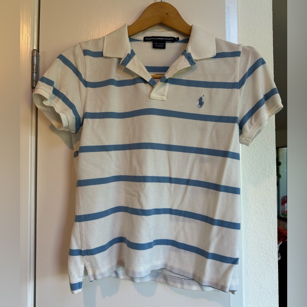 Ralph Lauren Sport blue and white striped polo/women’s golf shirt